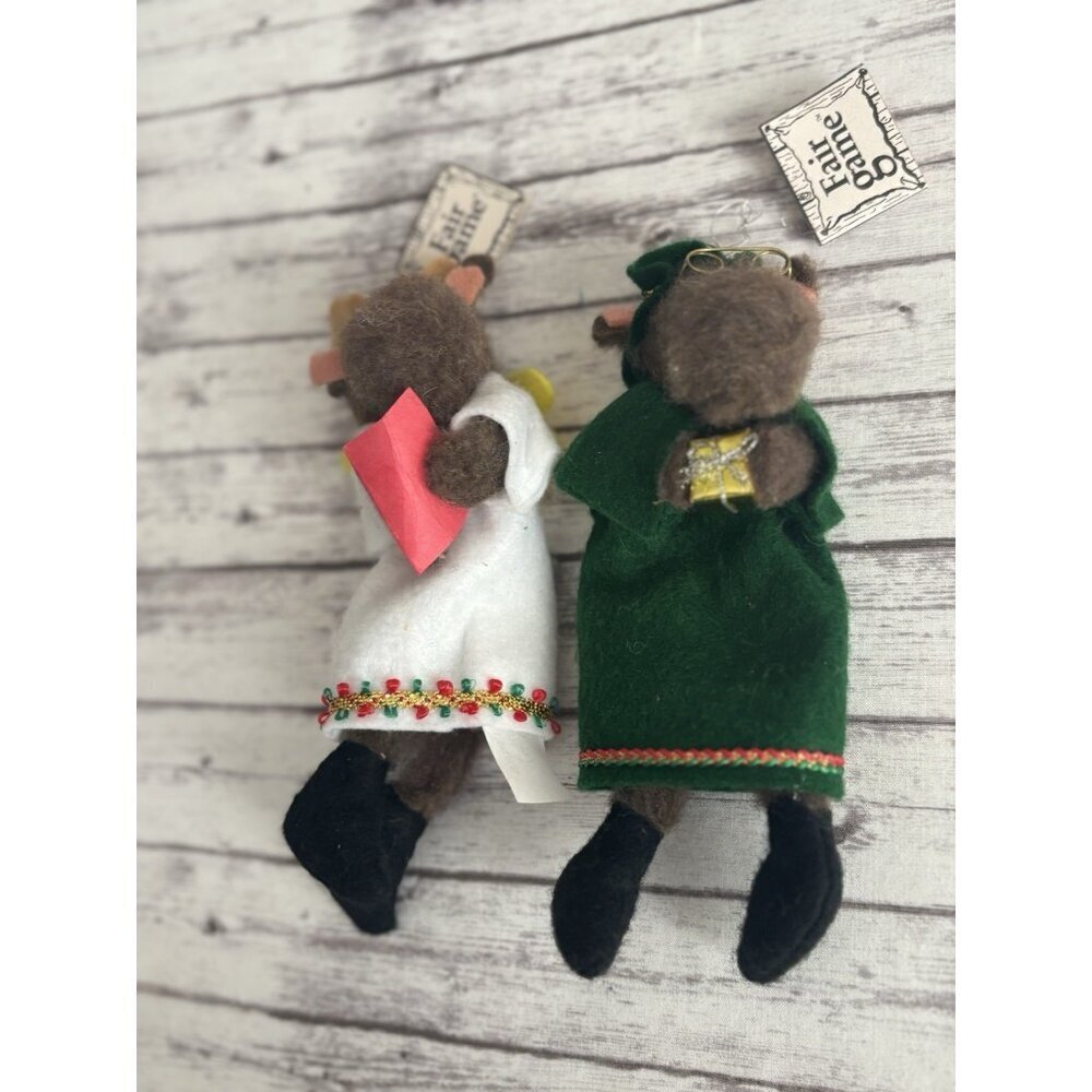 PAIR Fair Game maine wool moose animal Wildlife ornaments 7” NEW